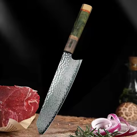 Damascus Chef Knife 8 Inch Vg10 Japanese Knife Stabilized Colored Wood Handle Sixty-seven Layers Of 