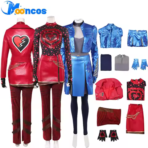 Fantasia Descendants Cosplay Red Costume Movie Heroine Chloe Disguise Coat Skirt Clothing Women Outf