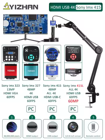 YIZHAN Microscope Professional Anti-vibration Mount Digital Microscope Electronic Soldering HDMI VGA