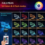 FULLOSUN Train Night Light, 3D Illusion Lamp for Kids, 16 Colors Changing with Remote Control Dim Fu
