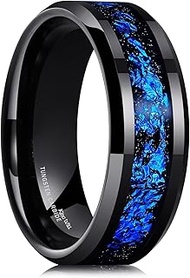 Men's Ring 6mm/8mm Black/Silver Tungsten Carbide Wedding Band with Blue, Red, Gold, Purple Foil/Frag