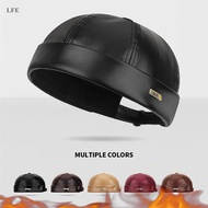 PU Leather Landlord Hat Streetwear Melon Skin Hat Docker Hat Brimless Cap Sailor Hat Docker Skull Ca