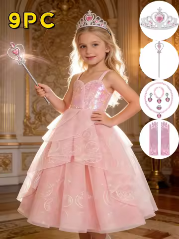 Children Pink Witch Dress Wicked Glinda Elphaba Cosplay Costume Dress Child Girls Halloween Costume 