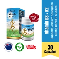 NATURELL Vitamin D3 & K2 (30 capsules) | Vitamin D3 1000IU Vitamin D Supplement D3 K2 Vitamin D3 K2