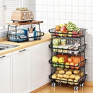 6 Tier Kitchen Organiser Stackable Fruit and Vegetable Basket (3+3, 4+2, 5+1, 6+0) Flexible Shelf fo