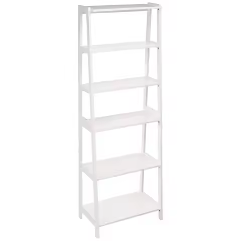 Basics 5 Shelf Sturdy Rubberwood Ladder Bookshelf for Book Storage, White, 15.03 D x 25.98 W x 74.48