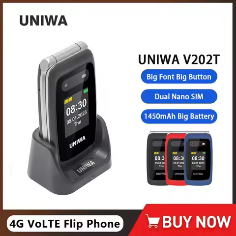 UNIWA V202T 4G VoLTE Flip Phone Dual Screen Feature Mobile Phone 0.3mp Camera 1450mAh FM Radio Telep