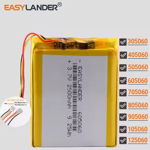 MX1.25 3Pin 605060 3.7V 2500mAh Rechargeable li-Polymer Li-ion Battery 305060 405060 505060 705060 8