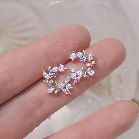 JUWANG Eleagant Exquisite Flower Butterfly Women Earrings Bling Shining AAA Zircon CZ Stud Earring W