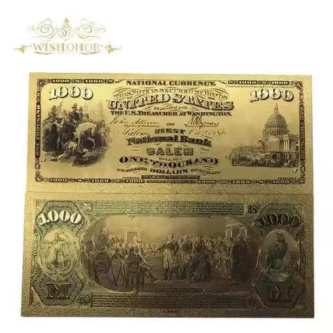 Color Gold Banknote 999 Gold Foil American Banknote 1875 Year USD 1000 Dollar New Unique For Home De