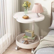 Storage Table Bedside Style Sofa Side Cabinet with Universal Wheels Creative Movable Cream Push-Pull