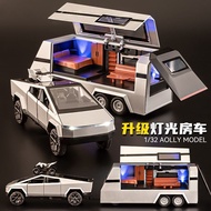 [Upgrade Lighting] (Tesla RV+Pickup+Motorcycle) Tesla Pickup Simulation Room Cyber Car Model Toy Lar