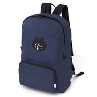 日本雜誌 Ne-net 附贈 Nya 驚訝貓 可摺疊收納後背包 雙肩包 肩背包 背包 書包 黑貓 貓咪