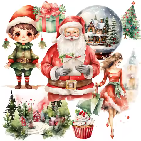 99pieces Crystal Ball Animal Christmas Self-adhesive Stickers,Perfect for Watercolor Art,Scrapbookin