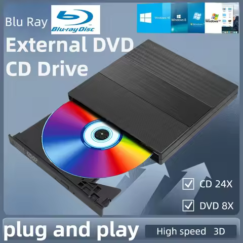 TISHRIC Blu Ray Disc External CD And DVD Player 3D USB2.0 External CD Reader 24X DVD 8X External DVD