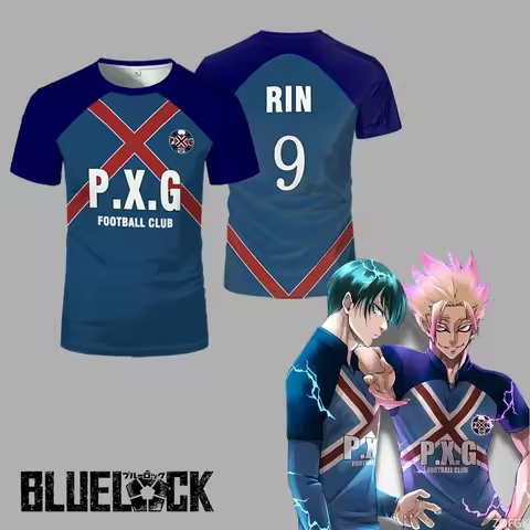 Men's Japanese Anime Blue Lock PXG RIN Team Uniform Jersey Cosplay Costume Five a Side Football T-sh