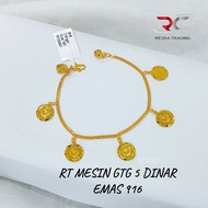 RANTAI TANGAN MESIN GTG 5 DUIT SYILING DINAR EMAS TULEN 916 GELANG GTG 5 DINAR EMAS 916 COIN PENDANT