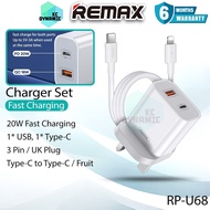Remax RP-U68 20W Charger Set Fast Charging Charger Adaptor Set Remax U68 UK Plug Wall Charger Remax 