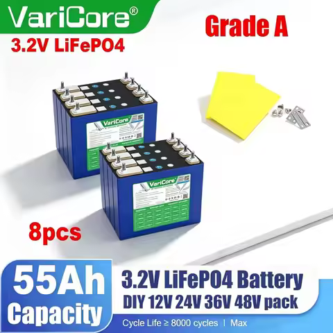 8x 3.2V 55Ah LiFePO4 Battery Lithium Iron Phosphate for 4s 12V 24V 3C Motorcycle Car Motor Batteries