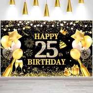 Happy 25th Birthday Party Banner Backdrop for Men Women 25th Birthday Decorations Background Black