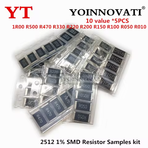 50PCS 2512 1% SMD Resistor Samples Kit 10 ValueX5pcs 1R00 R500 R470 R330 R220 R200 R150 R100 R050 R0