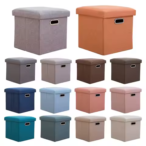 Folding Storage Ottoman Cube Footrest Footstool with Sponge Lid 11.81x11.81x11.81inch Multipurpose F
