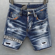 2022ใหม่ Dsquared2ยี่ห้อผู้ชายกางเกงยีนส์สั้นแฟชั่น Casual Slim คุณภาพสูง DSQ พิมพ์ Ripped Denim กาง