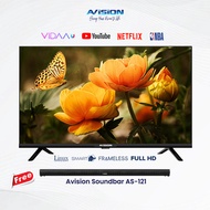 COD Avision 43 Inch Frameless Smart Digital FHD LED TV 43FL80C with SB-121 2.1 Soundbar Speaker