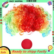 Red Foam Clown Nose + Multi-colored Clown Wig for Masquerade Cosplay fancy dress.