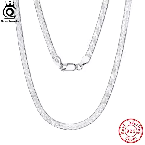 ORSA JEWELS Italy 925 Sterling Silver Snake Chain 3mm 4.5mm Flexible Flat Herringbone Chain Necklace