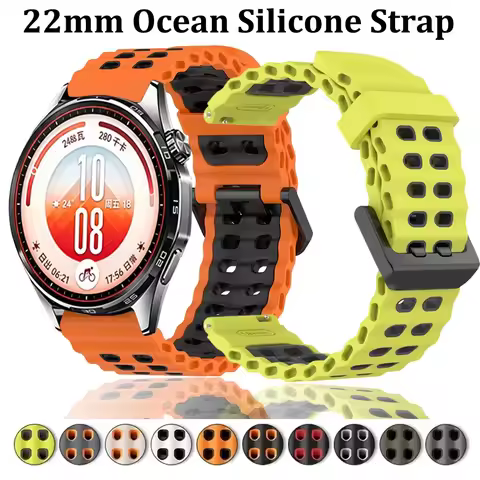 22mm Ocean Silicone Strap For Huawei Watch 5 GT7-6 Pro GT7 GT6-5-4 46mm Sports Bracelet For Amazfit 