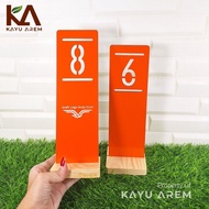 ACP Aluminum Table Number ORANGE Custom Wooden/ PremiumELEGAN - 25x8 cm