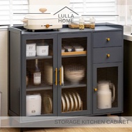 LullaHome Muji Grey Nordic Bamboo Kitchen Cabinet Retro Kitchen Storage Cabinet