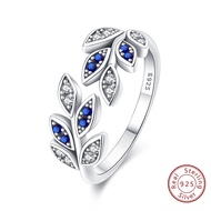 Rings Original 925 Sterling Silver Rings Shining Blue Zircon Leaves Rings Size 7-9 For Women Birthda