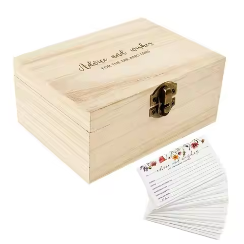 【NEWLY】Wedding Advice Card Wooden Storage Box With Metal Lock 50 Card Postcard Organizer For Home Pa