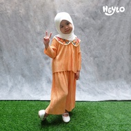 Heylo Kids - Fleur Series - One Set Pleats Dress - Long Pleated Children's Dress Set - Orange Soft