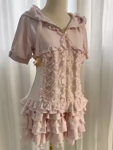 Japanese Sweet Ruched Fungus Sets Hoody Tops Small Fellow Cake High Waist Skirts French Style Preppy