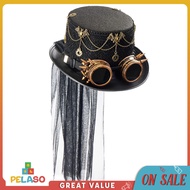 Pelaso หมวกเสื้อสตีมพังก์เสื้ื้อยืดลายหมวกมายากลโกธิค Fedora สำหรับพรหมการเล่นบทบาทชุดแฟนซี