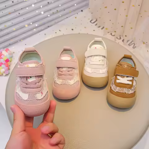 Children's Casual Sneakers Four Seasons Beige Bow Flowers Girls Toddler Shoes Fashion Hundred Kids D