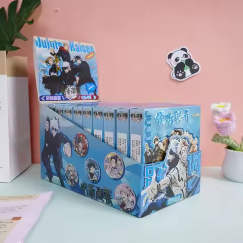 Anime Jujutsu Kaisen Baji Badge with Card Box Include 10pcs Gojo Satoru Yuta Okkotsu Badge Brooch Bo