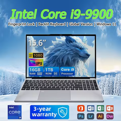 【3-year warranty】Portable Notebook Windows 11 Pro 15.6 inch Gaming Computer PC Gamer Intel Core I9 9