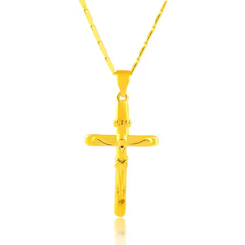 New 24K Gold Necklace Cross Pendant Gold Plated Necklace Men's & Women's Jewelry Gift 45CM/50CM