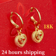 100%original Pure 18K Gold Pawnable Heart Love Dangle Stud Earrings for Women Jewellery Birthday Gift Saudi Gold Legit Lady Earrings Real Original Saudi Gold on Sale