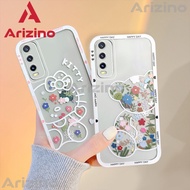 Arizino เคส OPPO Reno 7Z 5G Reno 6Z 5G Reno 5 5G Reno 6 5G Reno 7 5G Reno 4 4G Reno 5F Reno 4F น่ารักแมวการ์ตูนและดอกไม้ใสกรณี