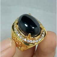 SILVER GOLD RING 926 PERMATA BLACK ONIX OVAL CABOCHON MODEL