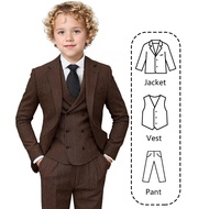 Boys Suits Woolen 3-Pieces Suit Set Toddler Tuxedos Dresswear Ring Bearer Outfit Wedding Blazer Vest