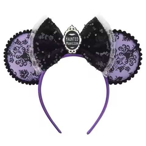 2026 Mickey Mouse Ear Headband Chip and Dale Bow Sequin Hairband Women Hair Hoop Birthday Gifts Adul