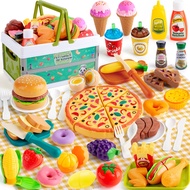 78Pc Pretend Play Food for Kids Kitchen, Cutting Toy Food with Storage Basket, Play Kitchen Accessor