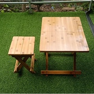Bộ Bàn Ghế Gấp Xếp Gọn Tiện Dụng Đi Du Lịch Dã Ngoại Câu Cá.. Làm Bằng Thanh Gỗ Tre ÉpBộ Bàn Ghế Gỗ
