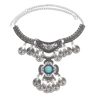 Ethnic Style Retro Bohemian Indian Coin Tassel Necklace Ladies Grid Coin Necklace Jewelry Accessorie